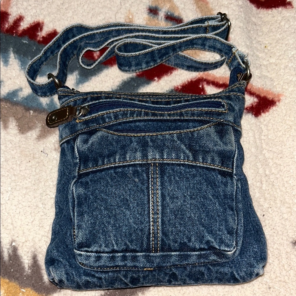 Blue Crossbody Bag with Adjustable Strap and Denim Style Y2K
